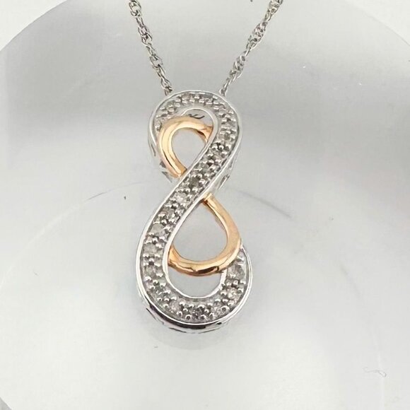 Beautiful INFINITY Necklace - 14kt Gold & Sterling Silver with Natural Diamonds - Picture 4 of 11